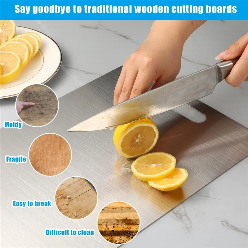 

A25F-3 Pieces Stainless Steel Cutting Board 304 Chopping Boards Dishwasher Safe Double Sided(3 Sizes)