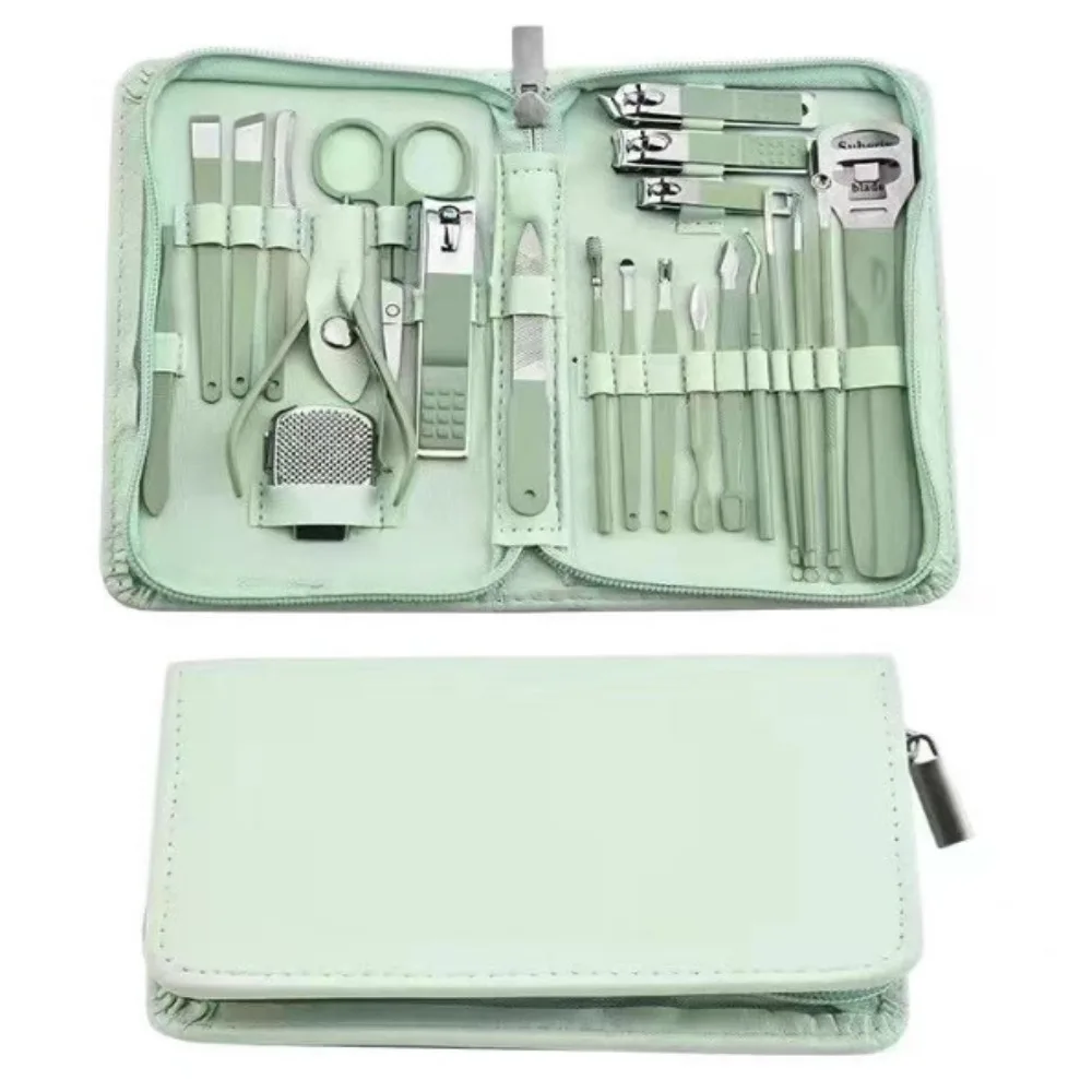 Stainless Steel Nail Clipper Kit with Storage Case Green Fingernail Trimmer Suit Professional Durable Nail Care Tool Home