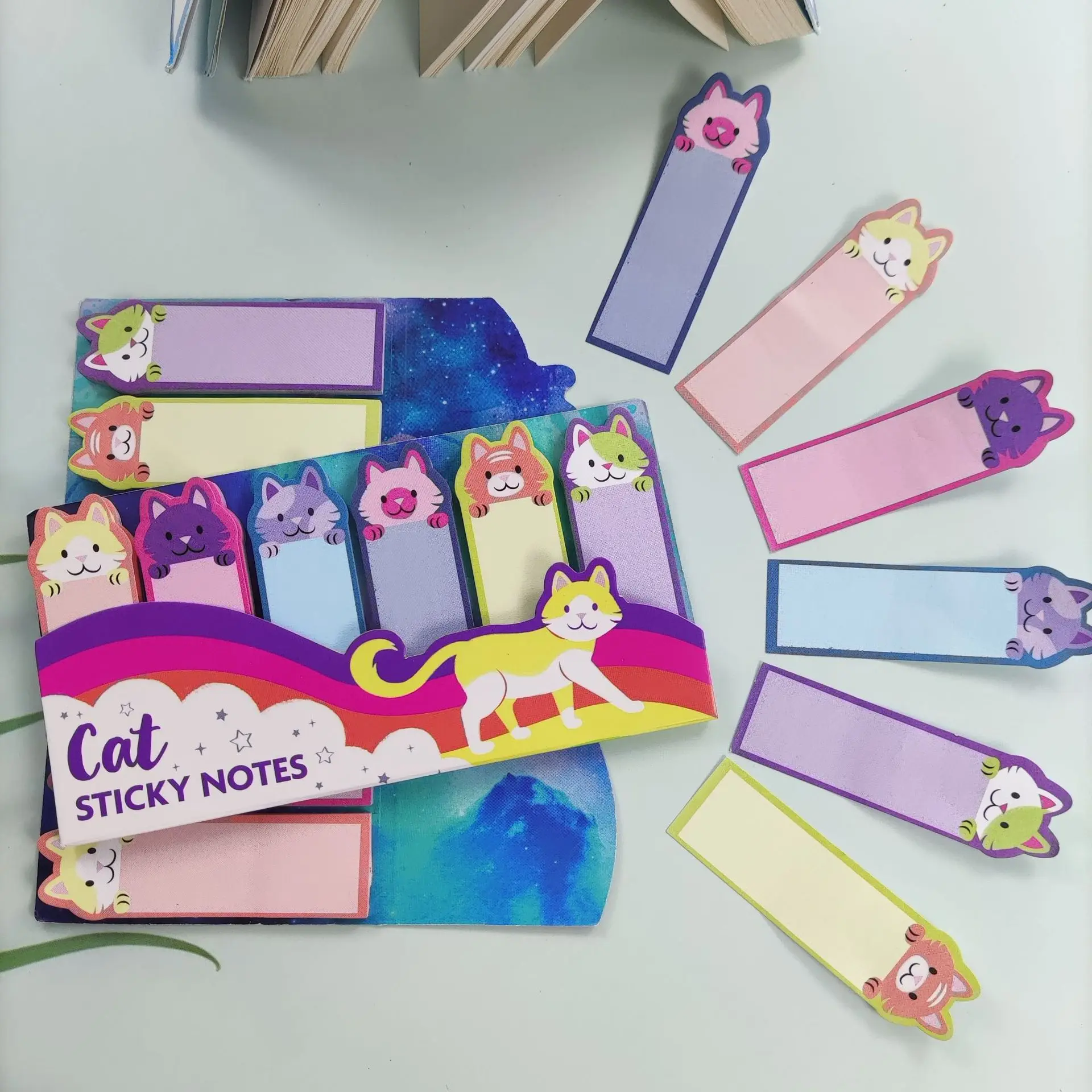 240 Sheets Cartoon Sticky Notes Mini Cat Index Tabs Self-Stick Memo Pads Annotation Bookmarks Page Marker Flag for School Office