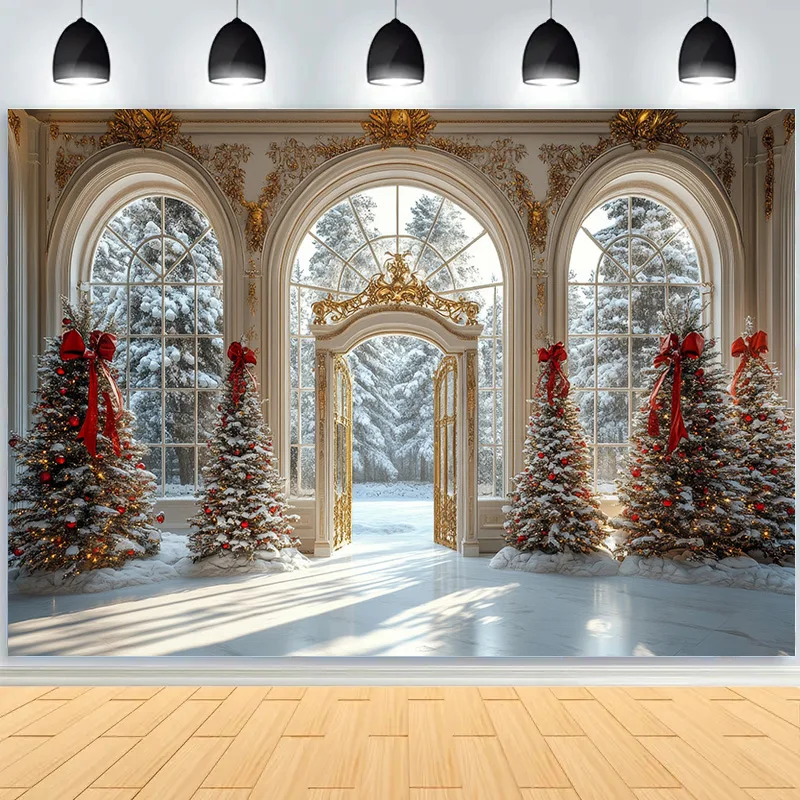 Christmas Day Decoration New Year Front Door Porch Photography Backdrop Props Window Winter Xmas Room Holiday Background RS-04