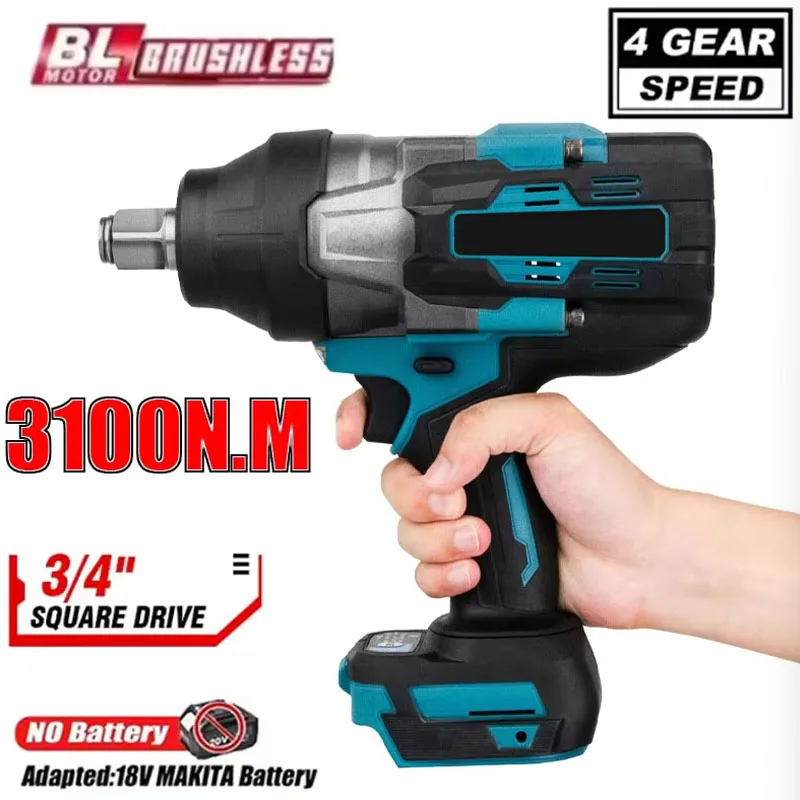 3100N.M High Torque Brushless Electric Impact Wrench 3/4 Inch Cordless Electric Wrench Power Tools for Makita 18V Battery