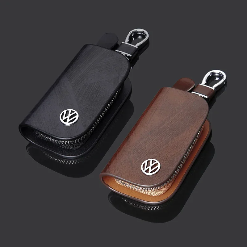 Leather Car Logo Key Case Cover Key Chain Protective Bag for Volkswagen Passat Santana Tiguan Scirocco Magotan Sagitar Lavida CC