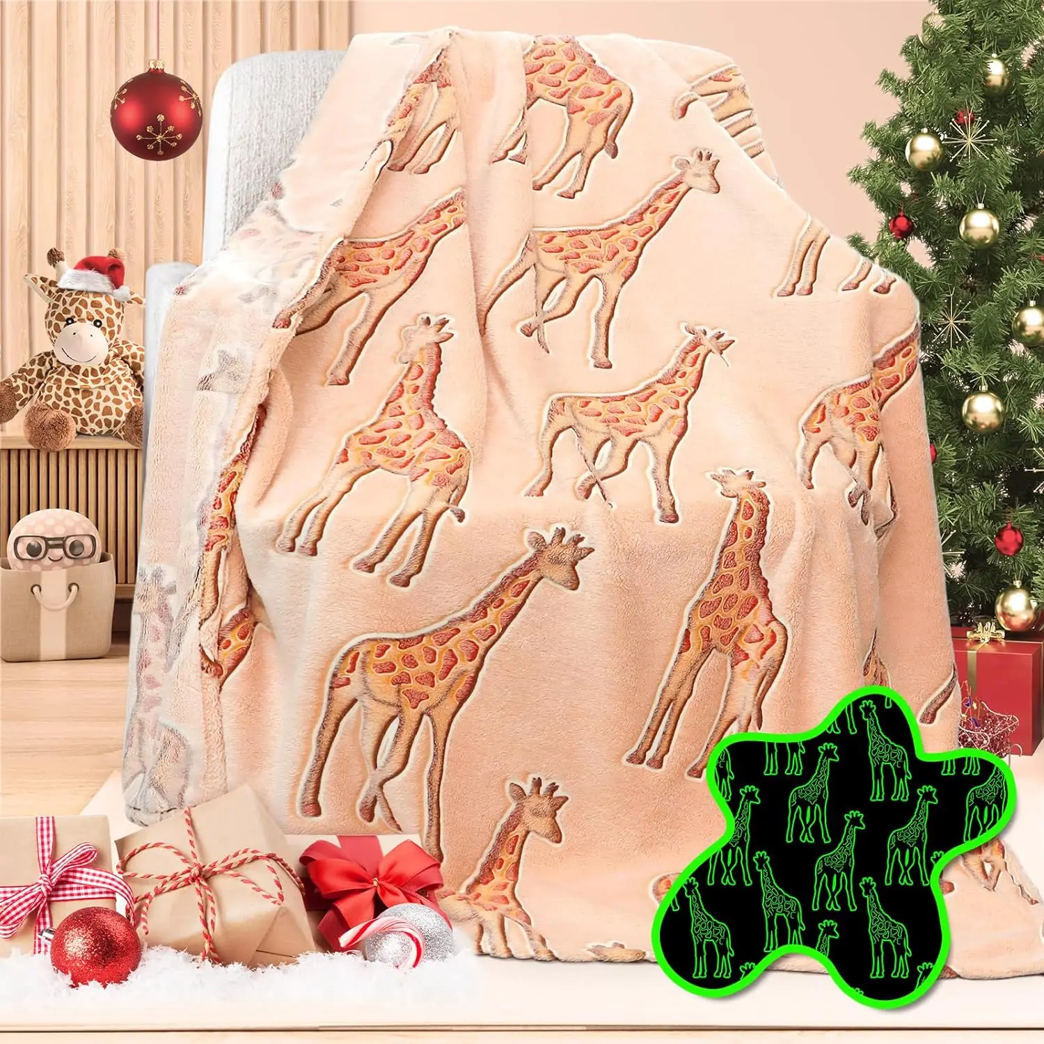 Giraffe Blanket Glow in The Dark Animal Blanket  Rabbit  Bear  Animal Toddler for  Boys Girls Birthday Toys