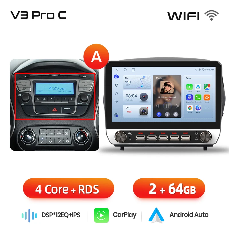 Junsun 10.1 "Knoppen Draadloze Carplay Android Auto Radio voor Hyundai Tucson 2 ix35 2009 2010-2015 Bluetooth GPS Navi 4G DSP