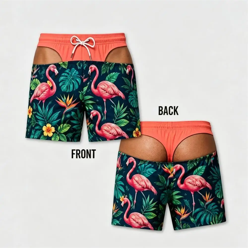 Lustige Badehose mit Po-Print für Männer, Hawaiianischer Urlaubsstil, schnelltrocknende Strandshorts, Sommerliche Boardshorts mit Persönlichkeit für Männer – Detail 4