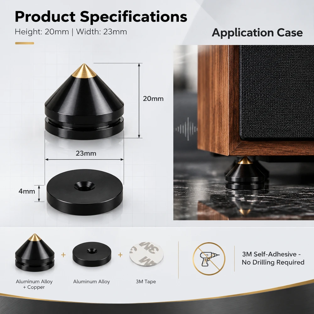 4PCS 4Sets Speaker Stand Feet Foot Pad Aluminium Alloy Metal Spikes Cone Floor Foot Nail M23*20