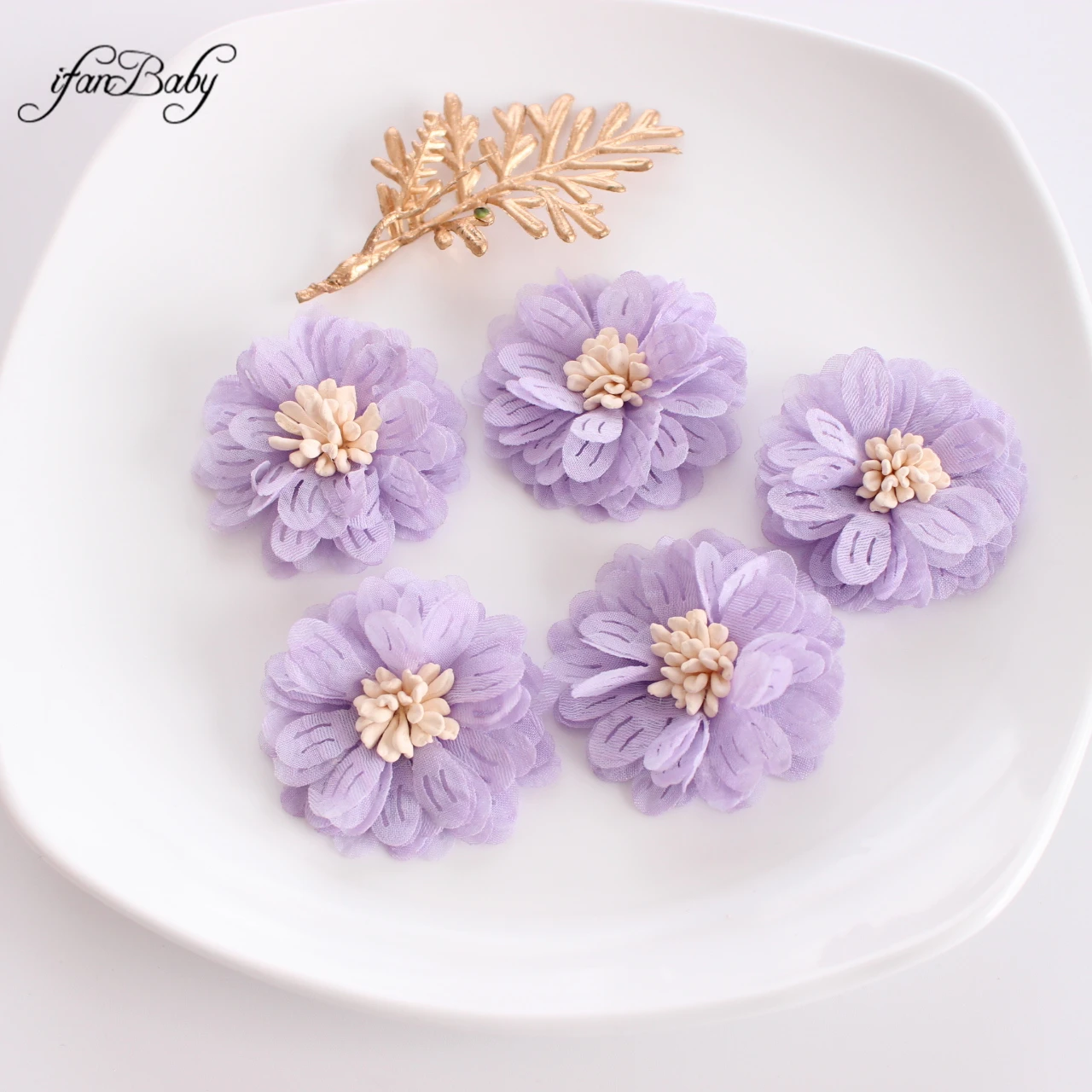 4.5CM Fashion Solid Artificial Fabric Flowers With Stamen For Hair Accessories Hairband Apparel Accessories 12 Colors