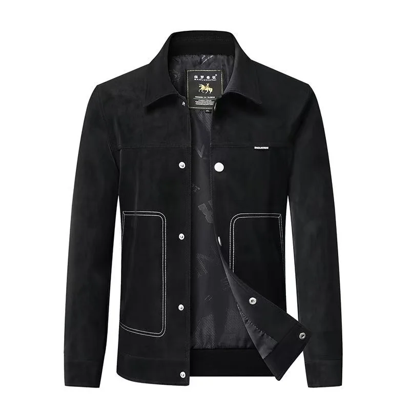 

Мужская весенне-осенняя замшевая легкая деловая универсальная модная куртка с лацканами из искусственной кожи