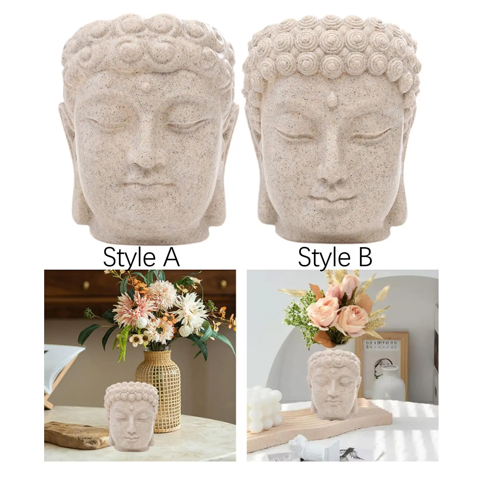 Buddha Head Figurine Flower Pot Resin Desktop Ornament Statue Flowerpot for Bedroom Indoor Outdoor Yard Desk Home Decoration