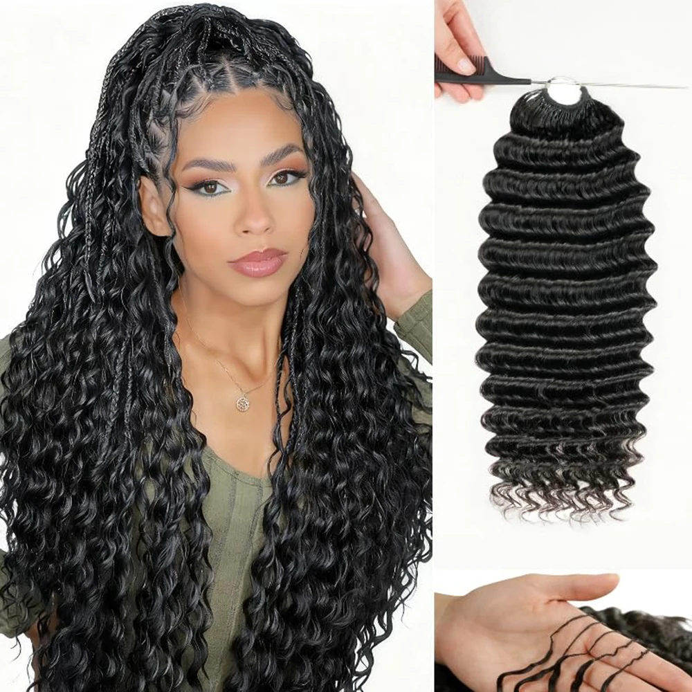 

Virgin Brazilian Deep Wave Crochet Human Hair Extensions Invisible Pre-Separated Feather Knotless Micro Pre Looped Extensions