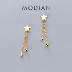 Modian Swing Stars Charm Drop Earrings 100% Real 925 Sterling Silver Gold Color Sweet Dangle Earring For Women Girl Jewelry