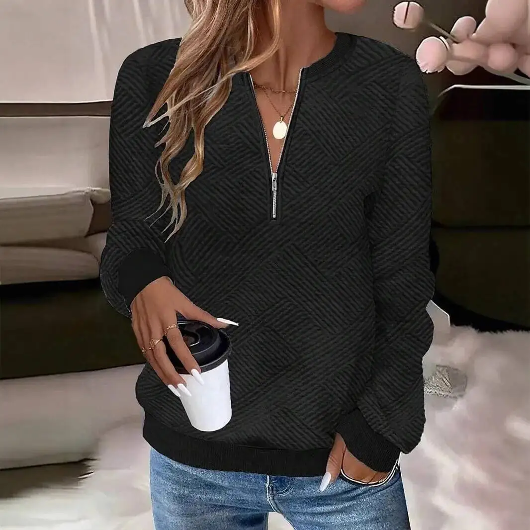 

Women Long Sleeve T-shirt 2026 Spring New Casual Half Zip Sweatshirt Women's Solid Color Long Sleeve Loose Pullover