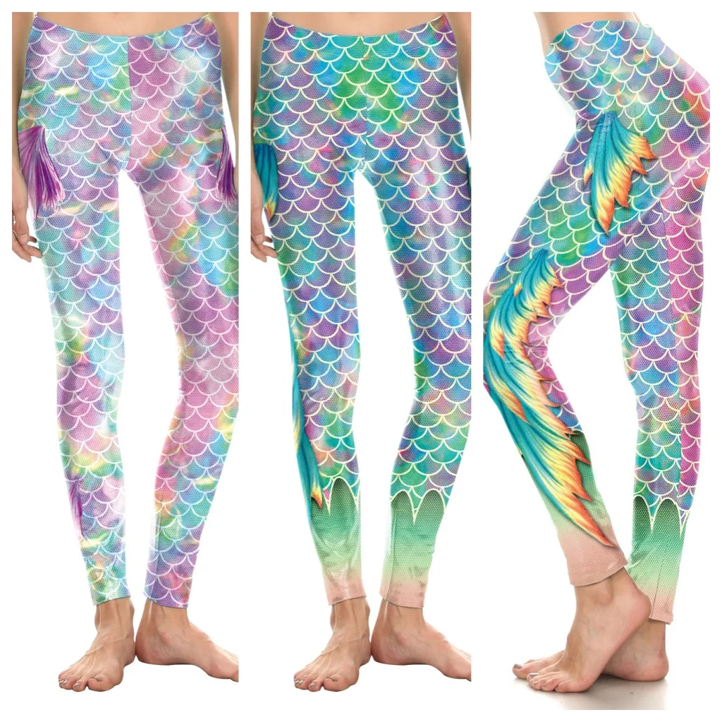 Pantalones de Cosplay con estampado 3D de sirena y pez para mujer, ropa de fiesta de Anime para adultos, juego de rol