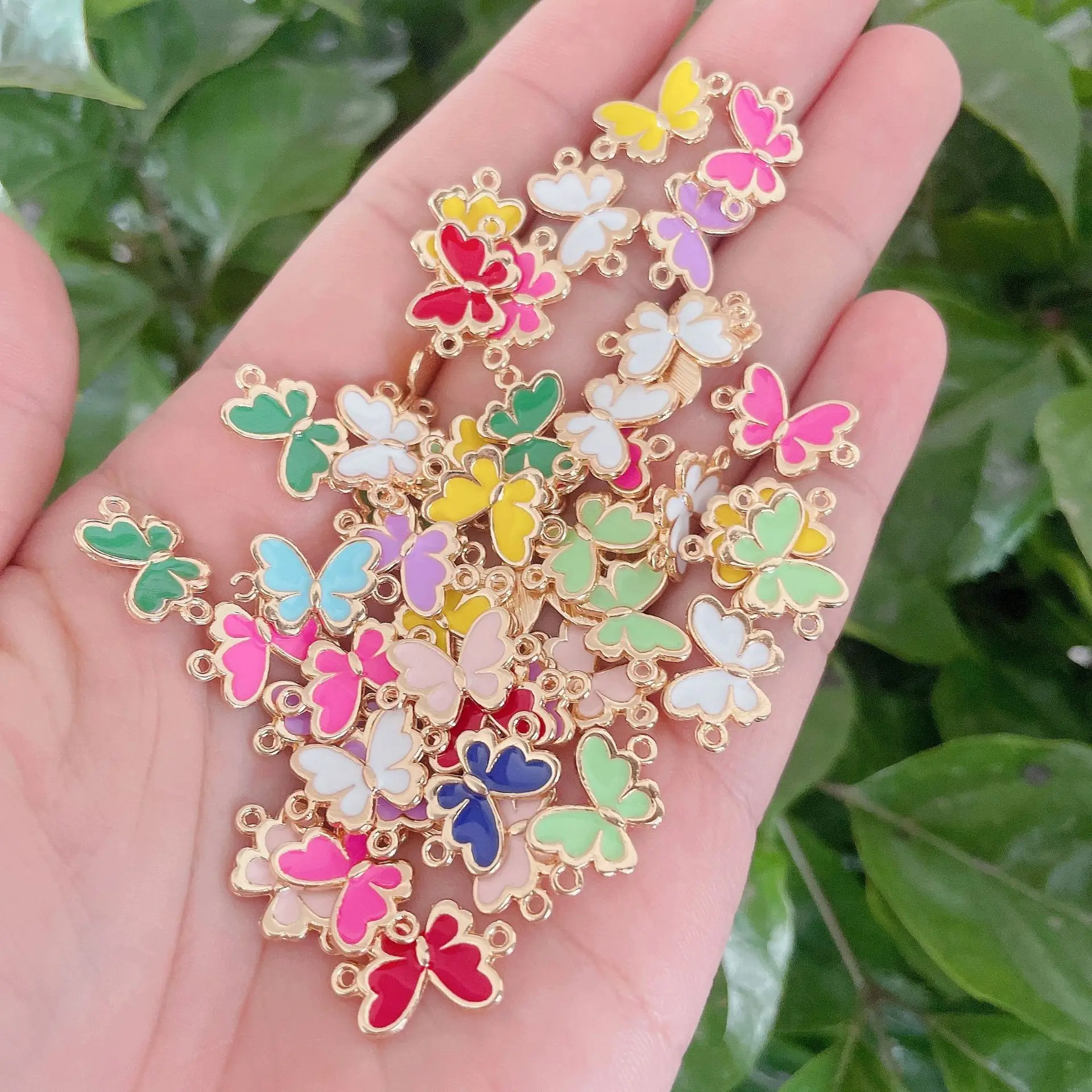 20 pcs/lot Fashion Alloy Enamel Gold Butterfly Pendant Bracelet Accessories Charms for Women, Earrings Handmade DIY Jewelry