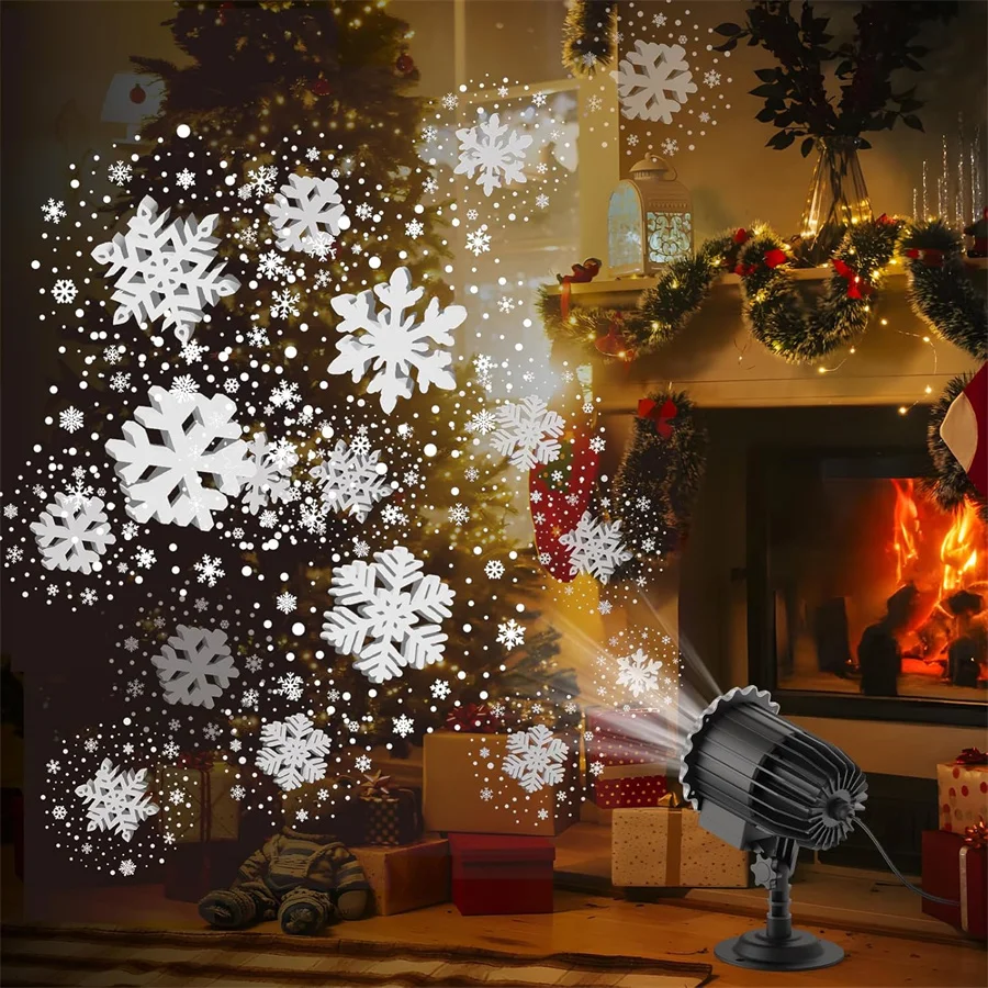 ثلاثية الأبعاد HD الثلج عيد الميلاد العارض ضوء في الهواء الطلق الثلج كشاف ضوئي مقاوم للماء المشهد تساقط الثلوج مصابيح العارض