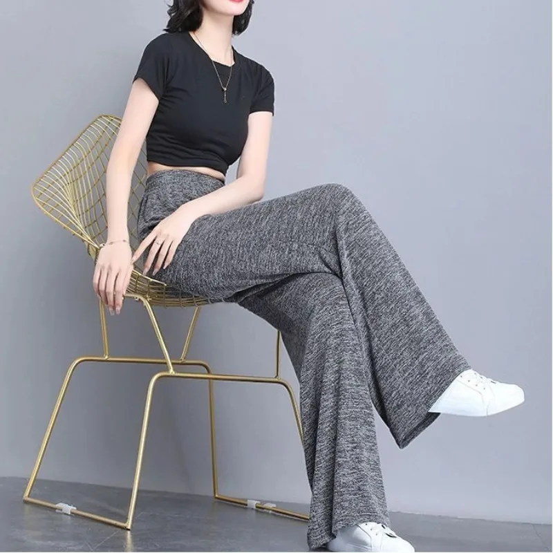 

Wide Leg Pants Summer New Style Casual Fashion Loose Simplicity Solid Color Knitting All-match Women Clothing Elastic Wais Pants