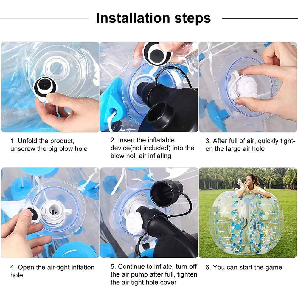 Aufblasbarer Bumper-Ball, Blasen-Fußball, 1,2 m, 0,8 mm, TPU-Fußball-Stoßball, Durchmesser 4 Fuß, menschlicher Hamster-Ball für Erwachsene und Jugendliche