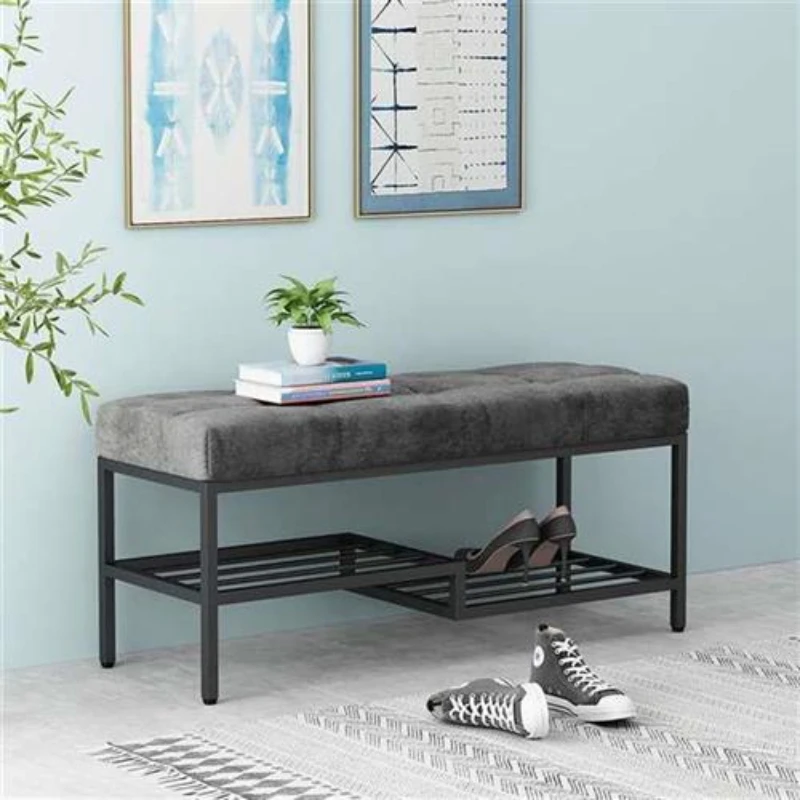 Nordic Shoe rack bench hallway storage shoe changing stool entrance metal organizer shoe shelf soft bench space saving Furniture