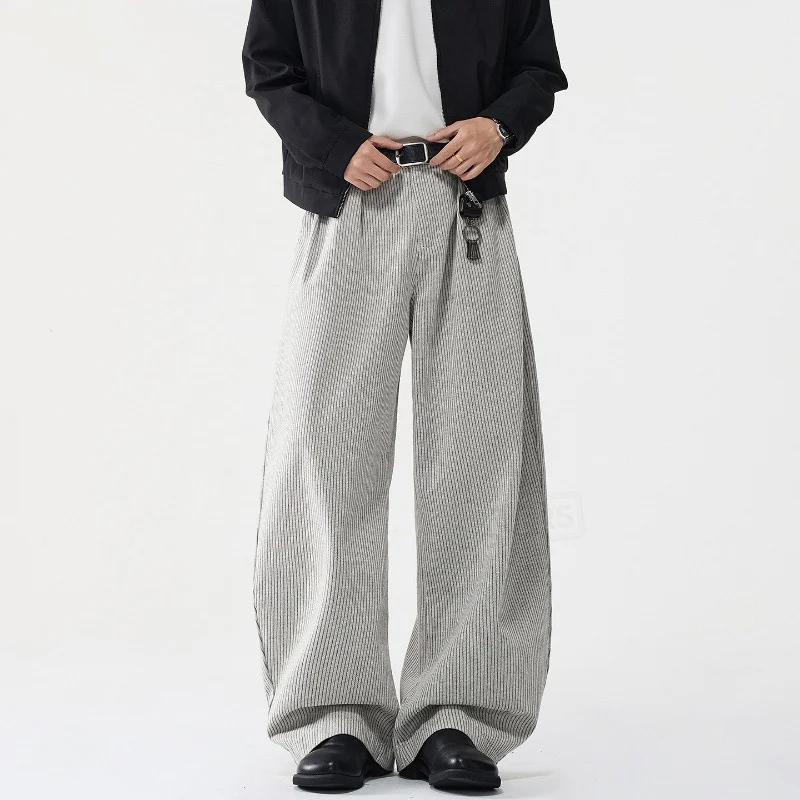 TFETTERS 2026 Old Money Spring Autumn Men Jeans Japanese Style Curved Leg Denim Loose Fit Striped Wide Leg Jeans Streetwear