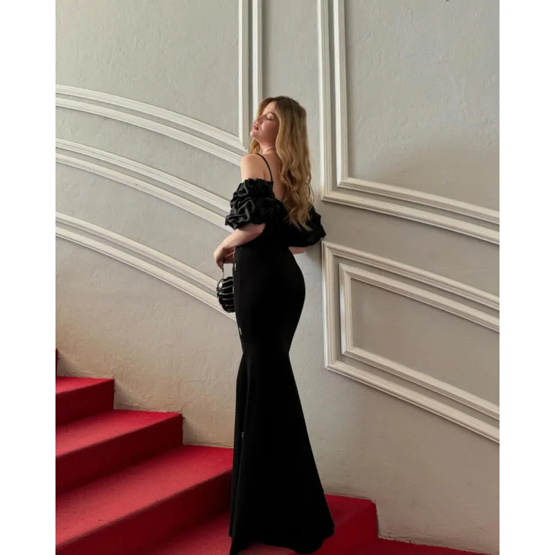 Indie Sexy Black Prom Gown Spaghetti Strap Beaded Party Evening Dress Floor Length Side Slit Special Occasion Dresses customized