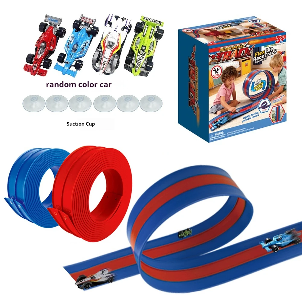 더블 트랙 PVC 소프트 레이스웨이 DIY 트랙 세트 어린이 장난감 합금 자동차 신모델 무선 조종 차량 트랙 세트 선물