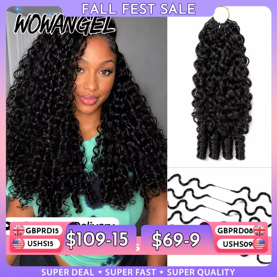 WOWANGEL Burmese Curly Feather Crochet Human Hair Spiral Curly Ends Pre-Separated Hair Extension Miracle Knots Hair For Braiding