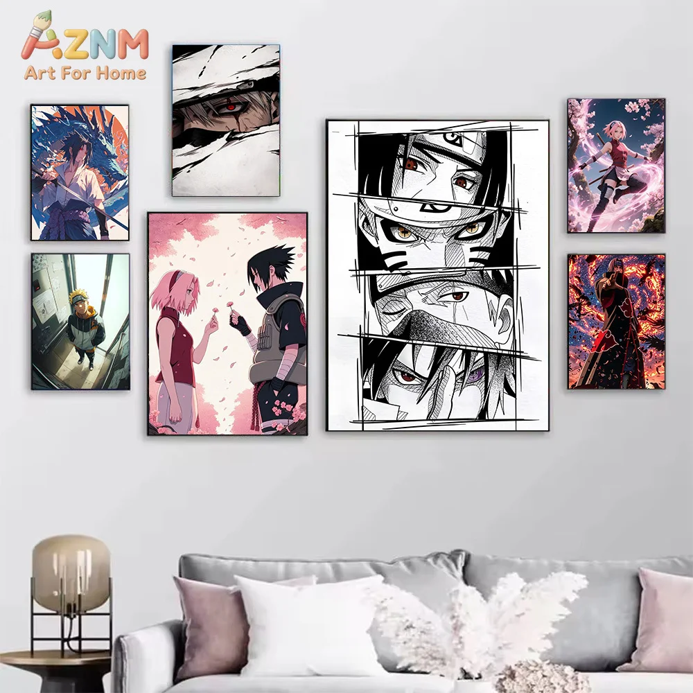AZNM Naruto Team 7 Canvas Painting Uzumaki Naruto Sasuke Sakura Kakashi Wall Art Print Home Decor No Frame