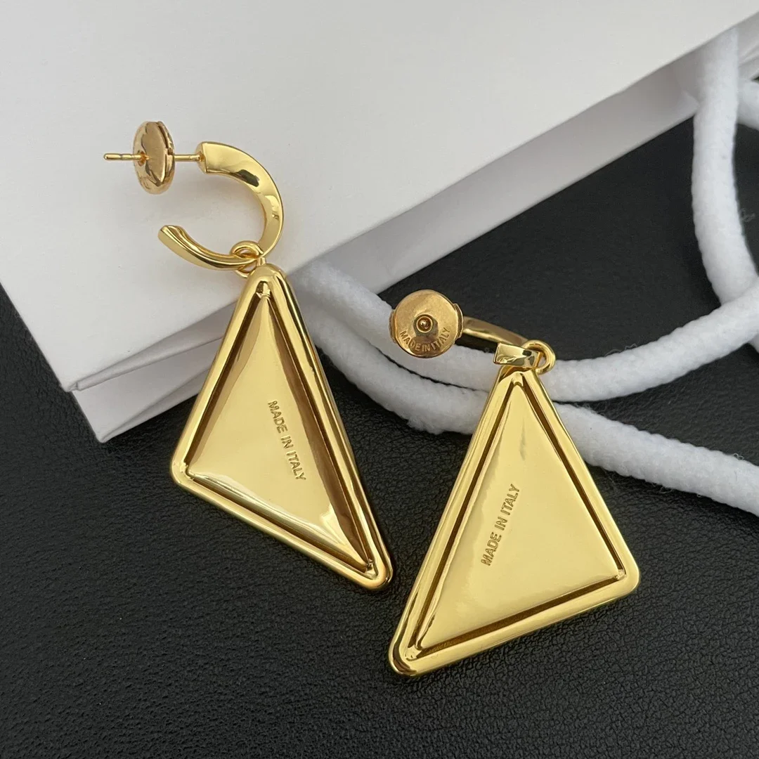 

New Fashion Europe Top Quality Brass 24K Gold Plated Triangle Earrings Woman Design Charm Boutique Jewelry Trend