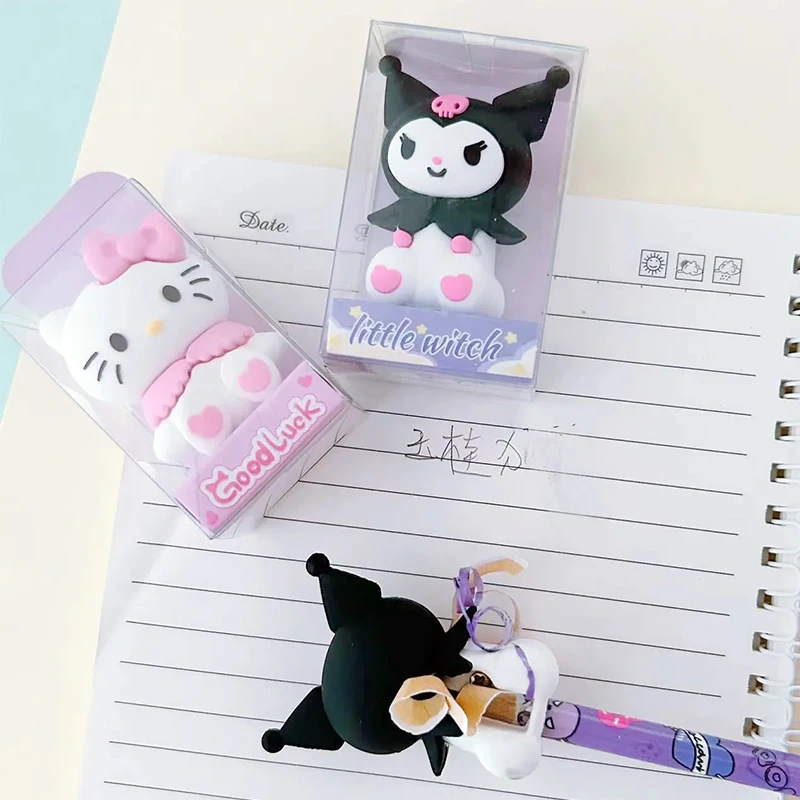 Sanrio Kitty Kuromi-Mini sacapuntas Manual de silicona, sacapuntas de dibujos animados, útiles escolares para estudiantes, regalos para niñas, venta