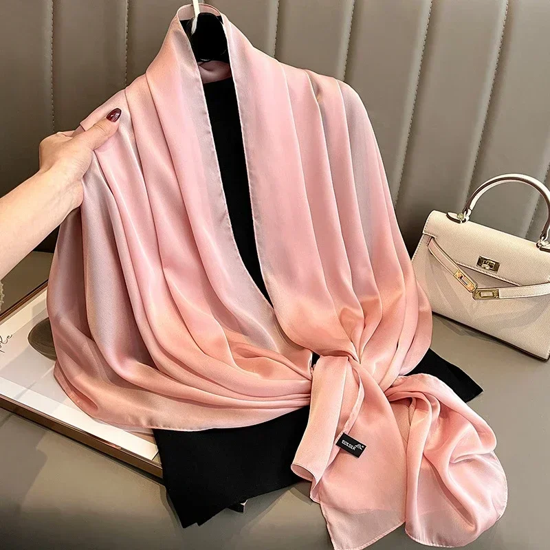 Luxury Scarf Women Silk Headscarf Hijab Designers Long Muslim Shawl Wrap Turban Bandana Foulard Satin Scarves Head Wraps