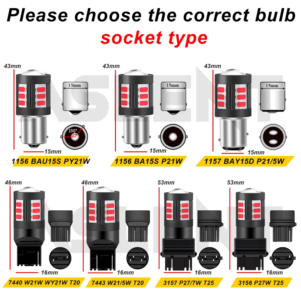 2X NEW Mini LED 1156 P21W BA15S PY21W BAU15S 1157 P21/5W W21W WY21W W21/5W P27W P27/7W T25 3157 3156 T20 7440 7443 Car Lights