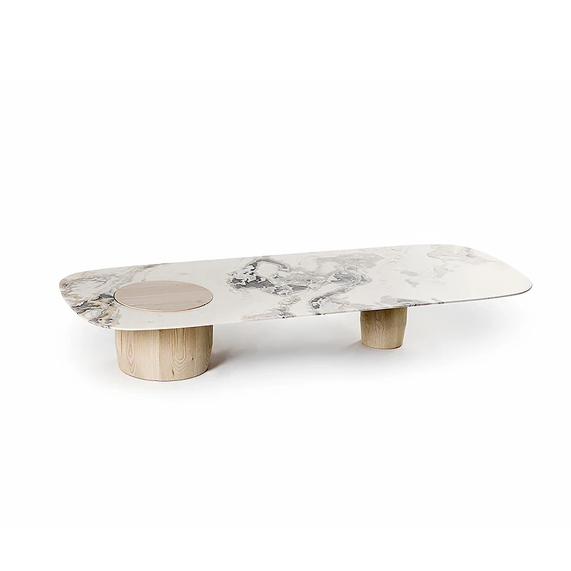 Modern simple rectangular marble coffee table, solid wood light luxury slate veneer coffee table