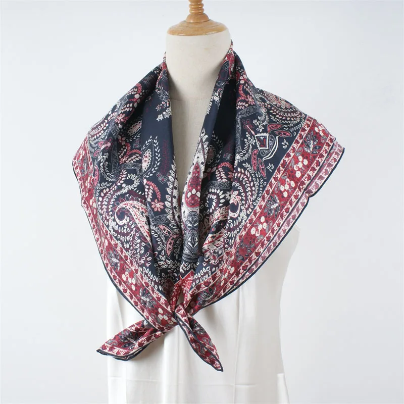 Paisley Print 100% Silk Scarf Neckerchief Womens Large Square Silk Head Scarves Hijab for Hair Wrapping 88x88CM