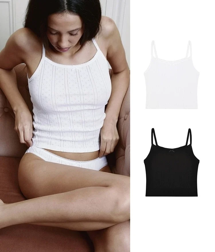 

COUCOU органический хлопок цветок лук кружевной жилет на подтяжках женская простая майка жаккардовый вязаный топ