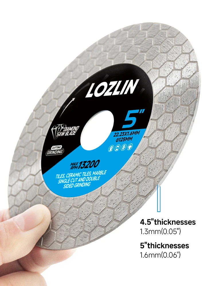 LOZLIN 115/125mm Diamant-Sägeblatt Schneid- und Schleifscheibe Doppelseitig Sechskant Granit Keramik Marmor Winkelschleifer Fliesenplatten-Schneidewerkzeug – Detail 5