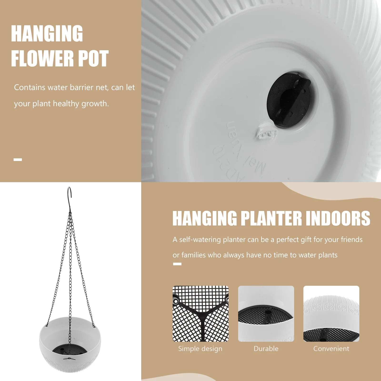 

2Pcs Self-Watering Hanging Flower Pot Indoor Outdoor Balcony Patio Garden Plant Pots for Succulent Self-Watering Hanging Planter