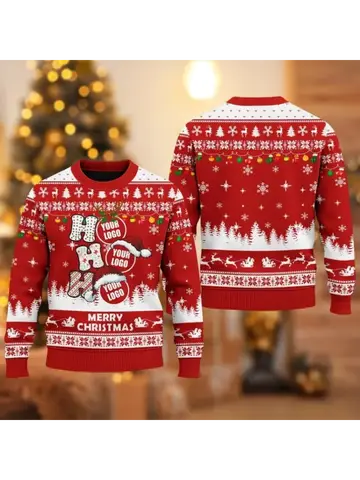 성인과 어린이를 위한 편안하고 따뜻한 크리스마스 어글리 스웨터 긴 소매 풀오버 맞춤형 이름 및 로고 가능 크리스마스 선물