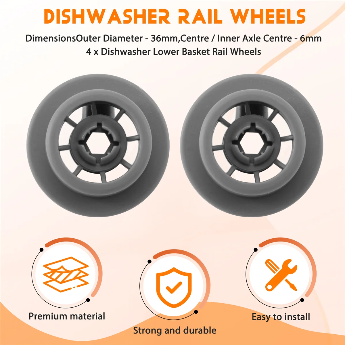 AT17 4 x เครื่องล้างจานตะกร้าล่างล้อสําหรับ Bosch Neff & Siemens สีเทา 165314