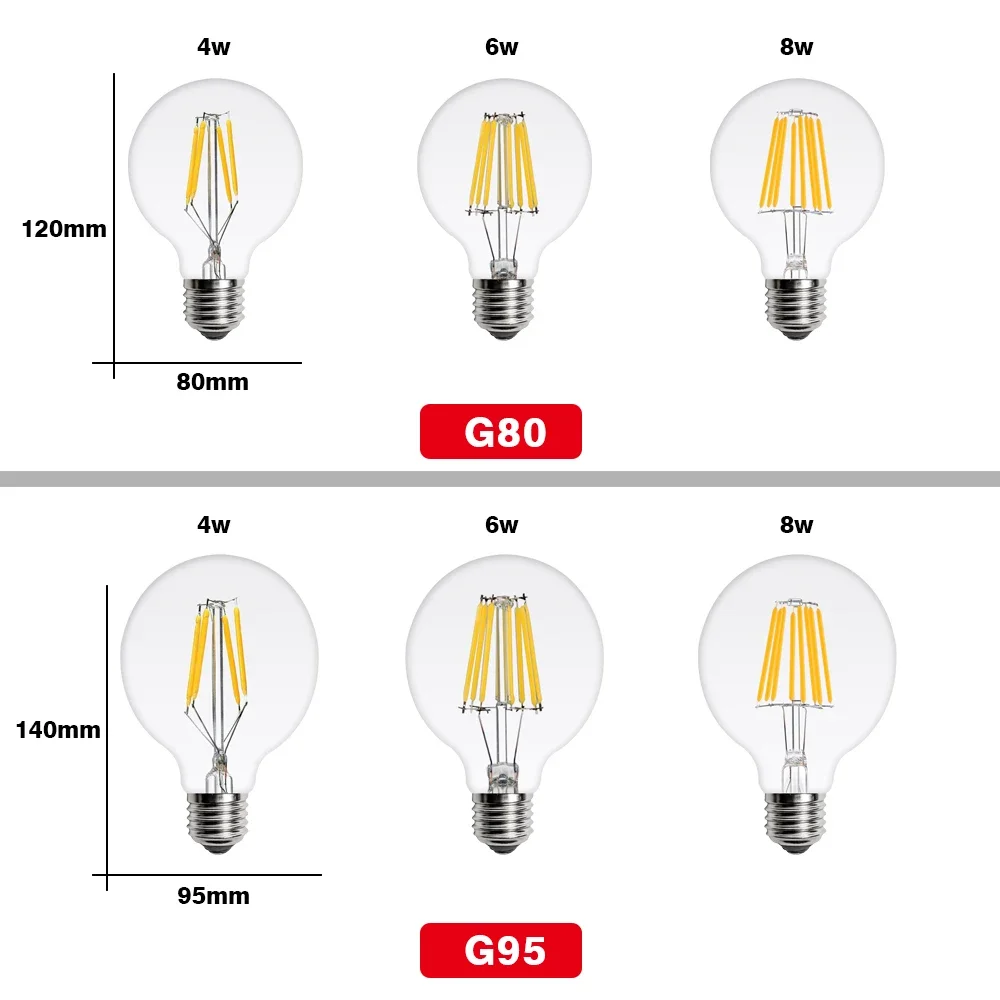 2Pcs Retro LED Edison Bulb 220V Filament Lamp For Home Vintage Glass Bulb