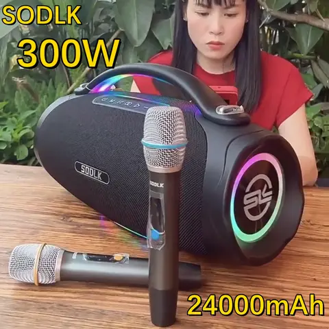 Sodlk S1620 300W 고출력 휴대용 서브우퍼 방수 야외 무선 블루투스 노래방 파티 스피커 (듀얼 마이크 포함)
