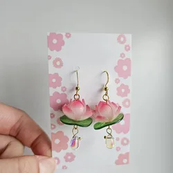 Lotus Earrings Flower Jewelry Y2K Handmade