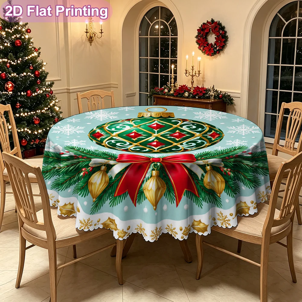 1 round tablecloth with garland pattern and decoration - soft tablecloth for weddings, winter parties, Christmas