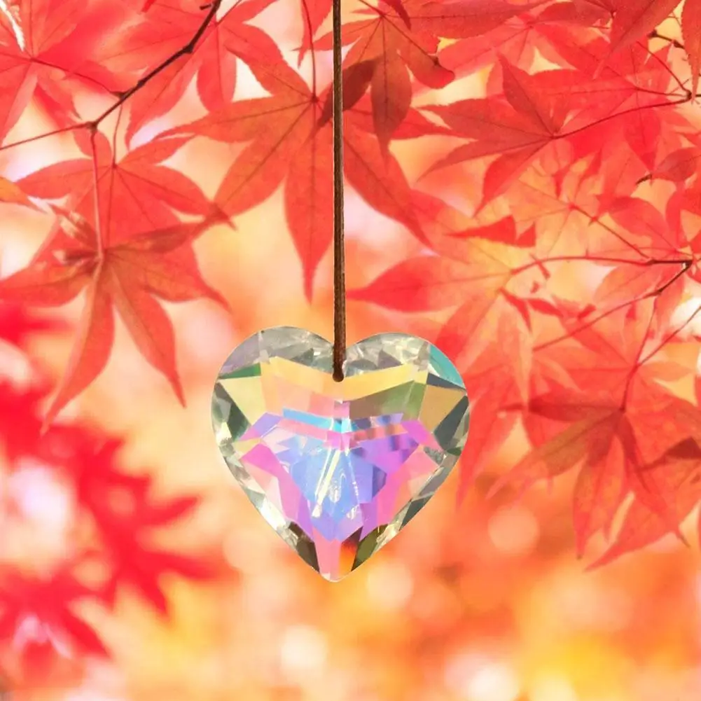 Polish AB Color Love Heart Glass Crystal Faceted Prism Chandelier Lamp Dangle Rainbow Sun Catcher Streamer Jewelry Pendant Decor