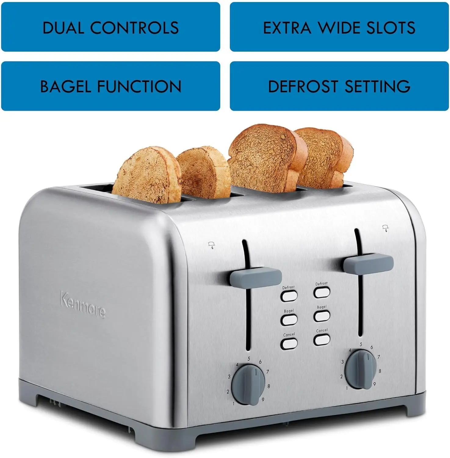 كينمور-فرن مع فتحة واسعة إضافية لطاولة المطبخ ، محمصة مع وظيفة تذويب ، مقلاة ، 9 إعدادات تظليل ، 4 فتحات