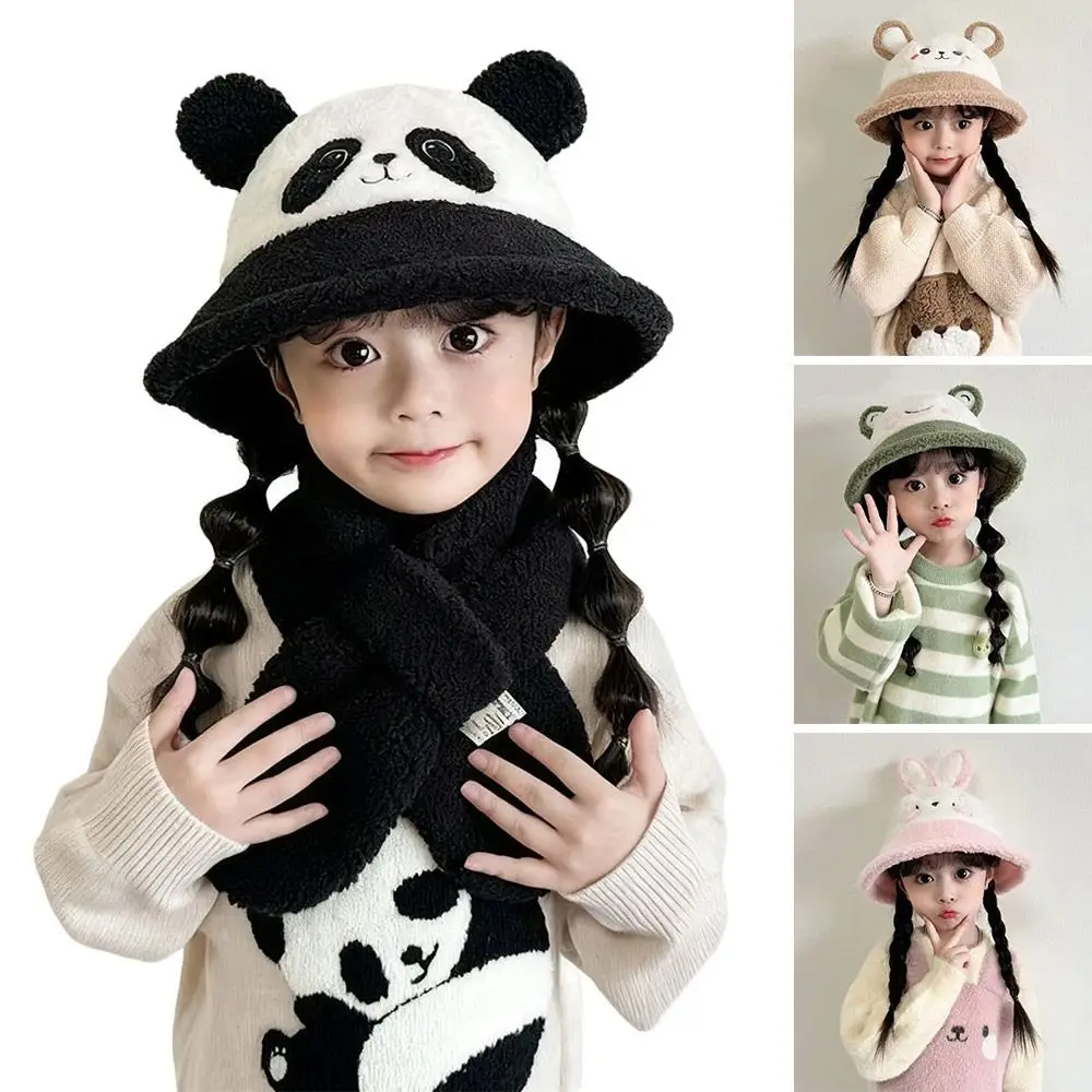 Cute Winter Scarf Hat Set Warm Polar Fleece Bucket Hat Windproof Coldproof Neck Warmer Children - view 4