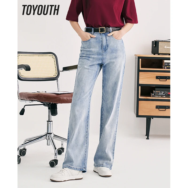 

Toyouth Women Jeans 2023 Summer High Waist Straight Loose Stretch Denim Pant Letter Embroidery Casual All Match Trousers