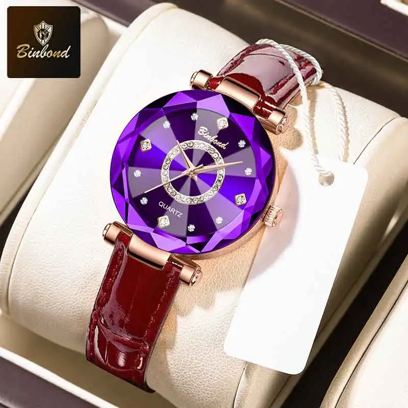 BINBOND Women's Fashion Casual Quartz Watches Elegant For Heart of The Ocean Mirror Face Luminous Waterproof Business Lady Watch
