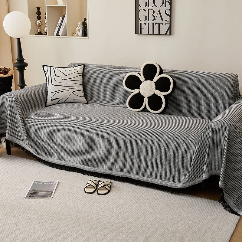 Simple Style Pure Color Cotton Camping Blanket Sofa Cushion All Season Universal Sofa Towel Fully Wrapped Breathable Sofa Cover