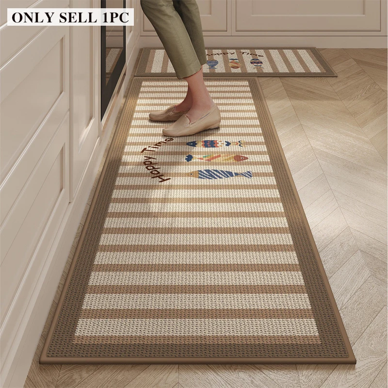 

Kitchen Floor Mat Stain-resistant Wear-resistant Carpet Solid Color Linen Fish Pattern Rug Long Size Home Decor Rugs Alfombra