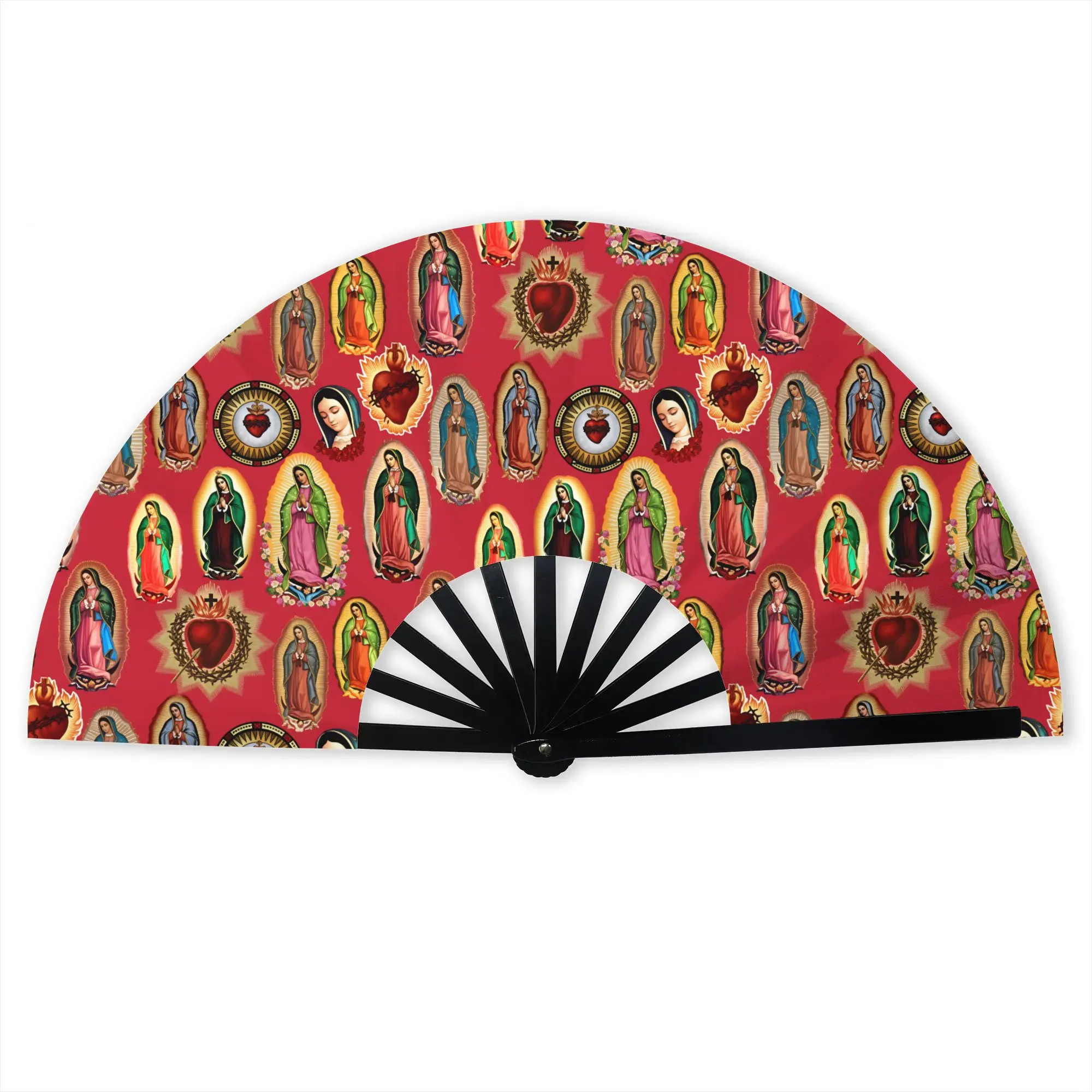 Virgin Mary Of Guadalupe Folding Hand Fan Mexico Catholic Saint  Polyester Fabric Fan Novelty Summer Accessory Decorative Fans